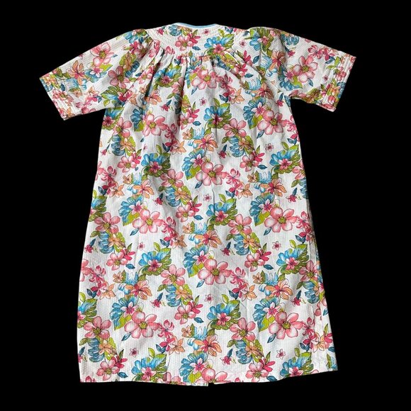 Vintage Duster Robe Housecoat Floral Pockets Tropical Flowers Lg Simply Basic - Picture 3 of 7